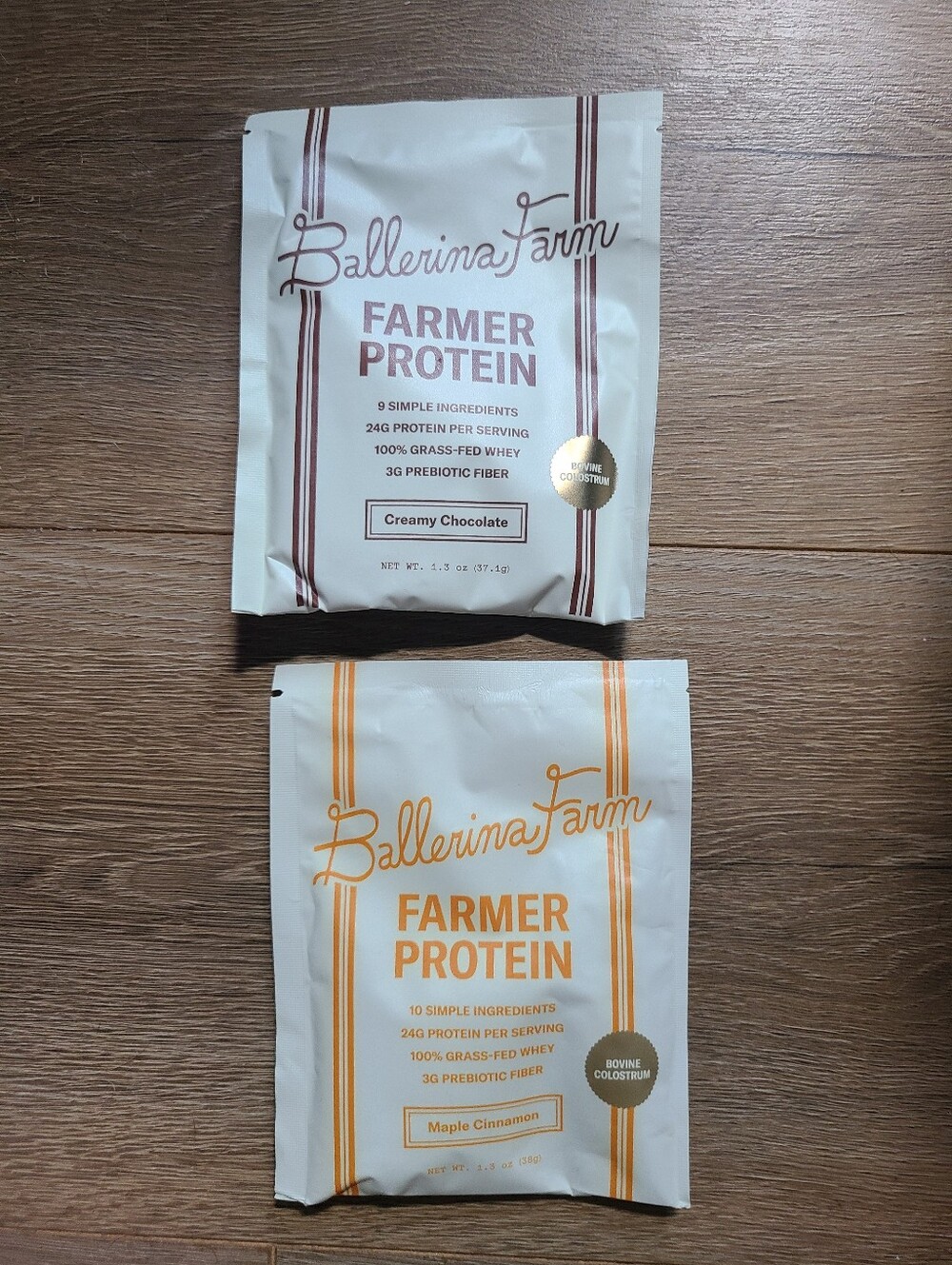 Ballerina Farm Farmer protein Mix Shake.  Maple Cinnamon and  Chocolate